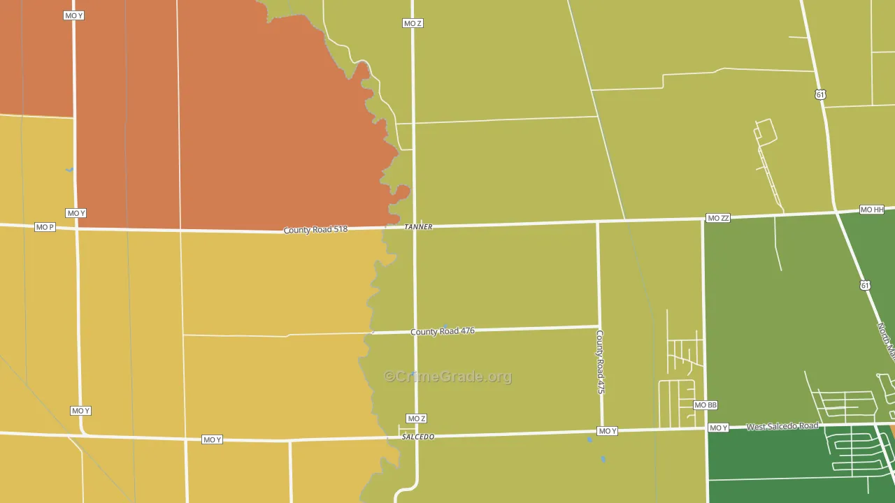 Tanner, MO Map of Drug-Related Crime Rates