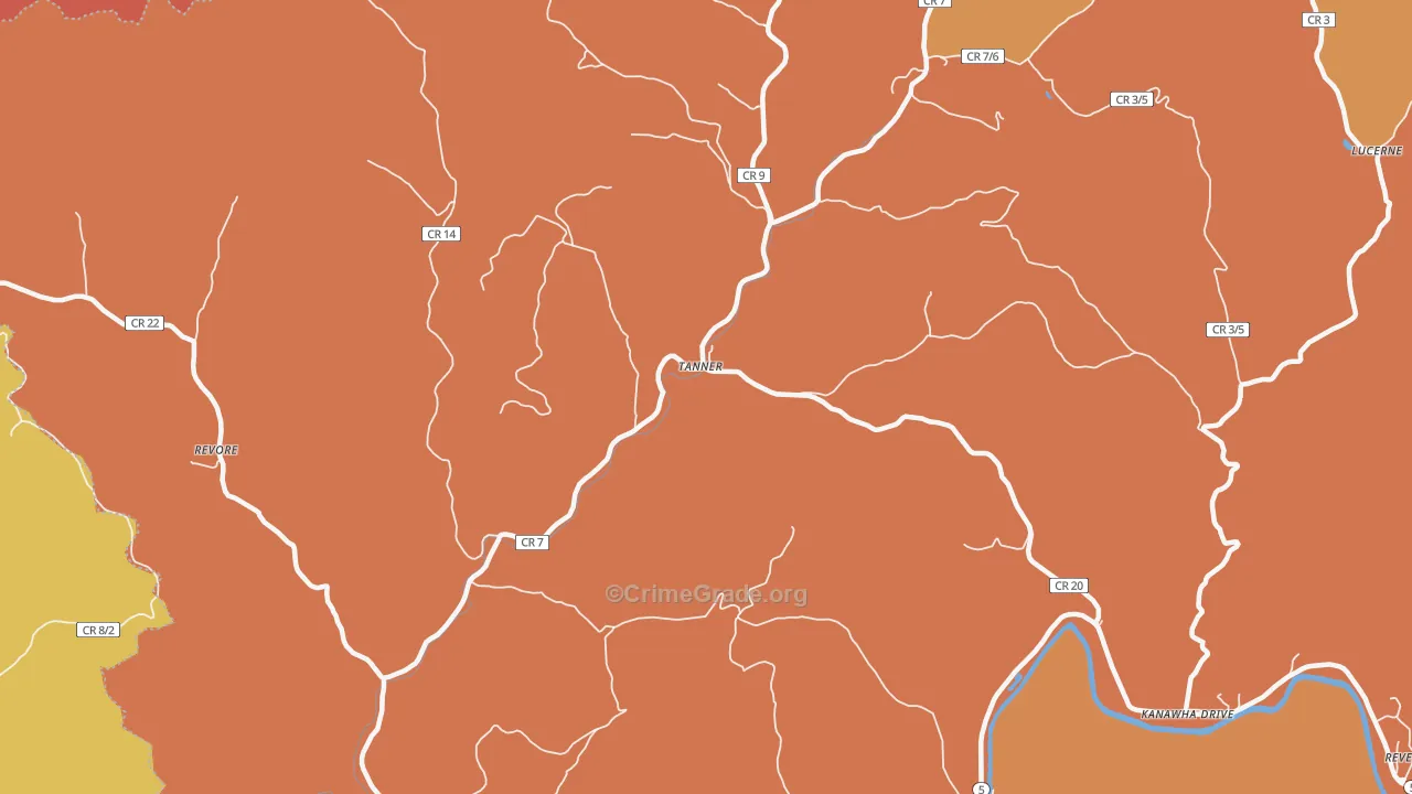 Tanner, WV Map of Drug-Related Crime Rates