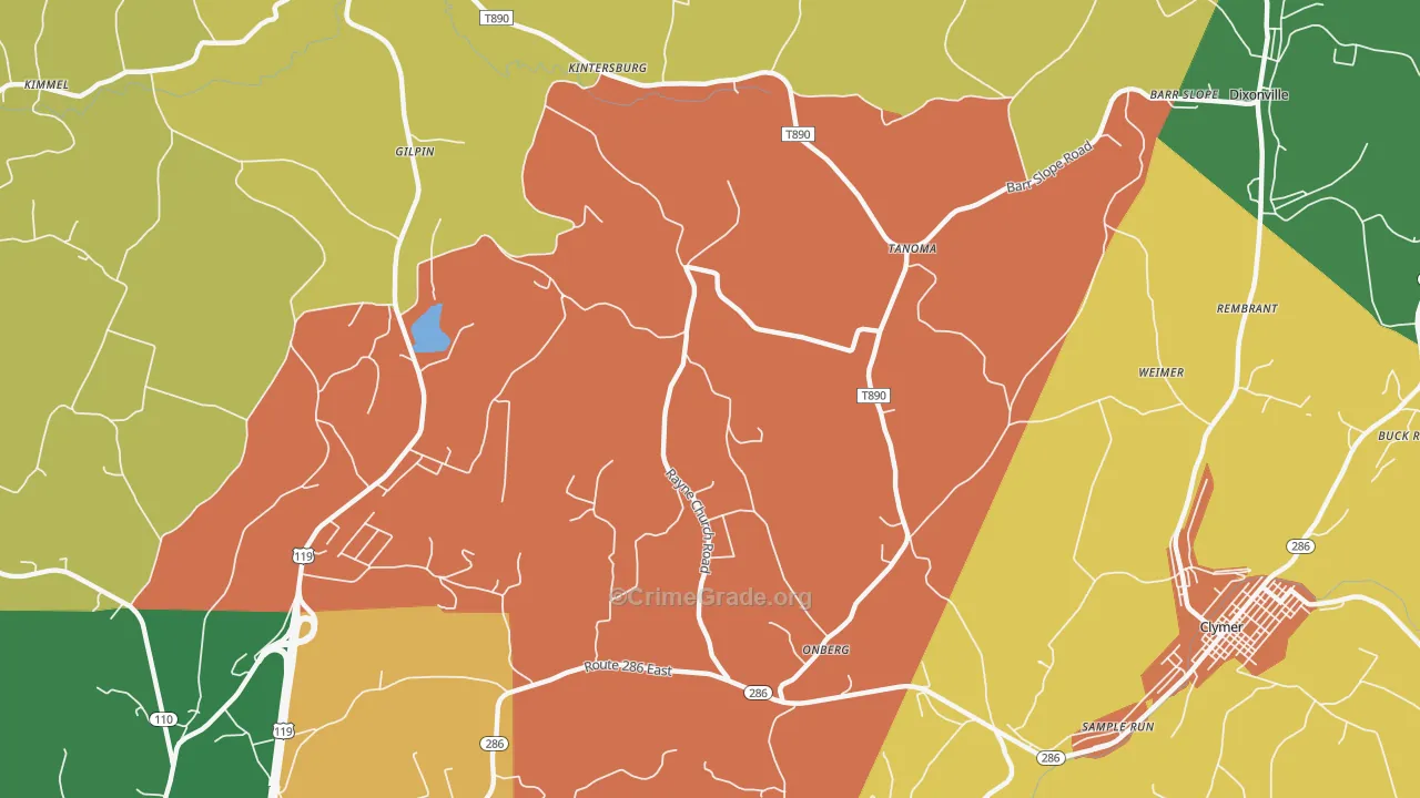 Tanoma, PA Map of Drug-Related Crime Rates