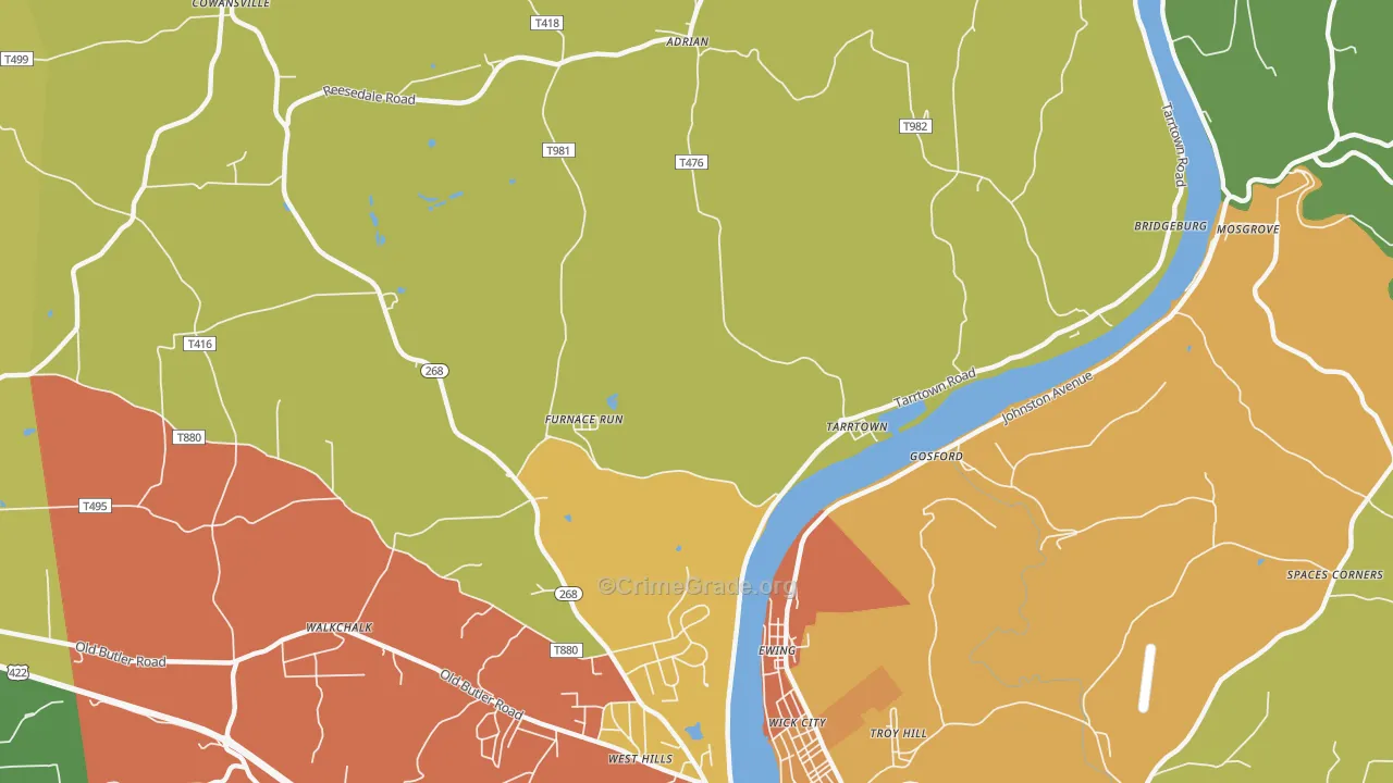 Tarrtown, PA Map of Drug-Related Crime Rates