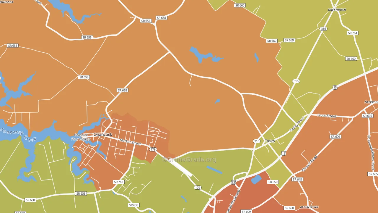 Tasley, VA Map of Drug-Related Crime Rates
