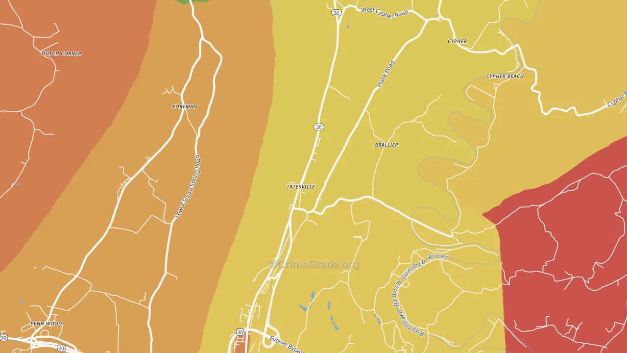 Tatesville, PA Map of Drug-Related Crime Rates