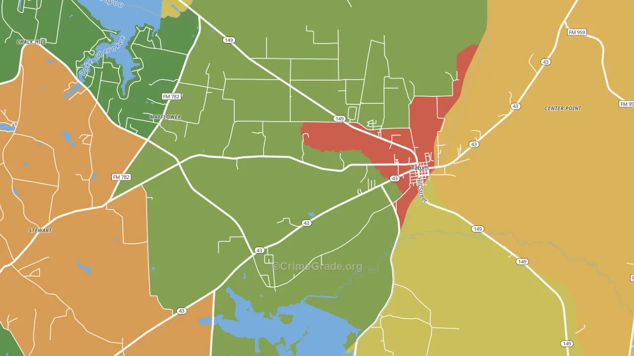 Tatum, TX Map of Drug-Related Crime Rates