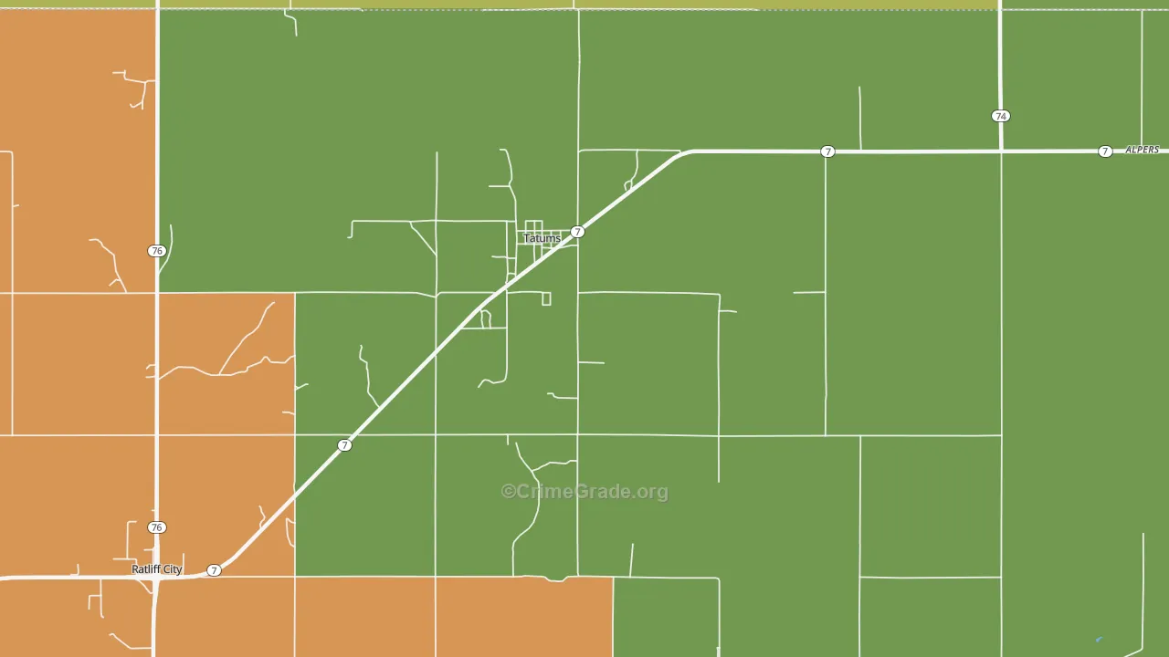 Tatums, OK Map of Drug-Related Crime Rates