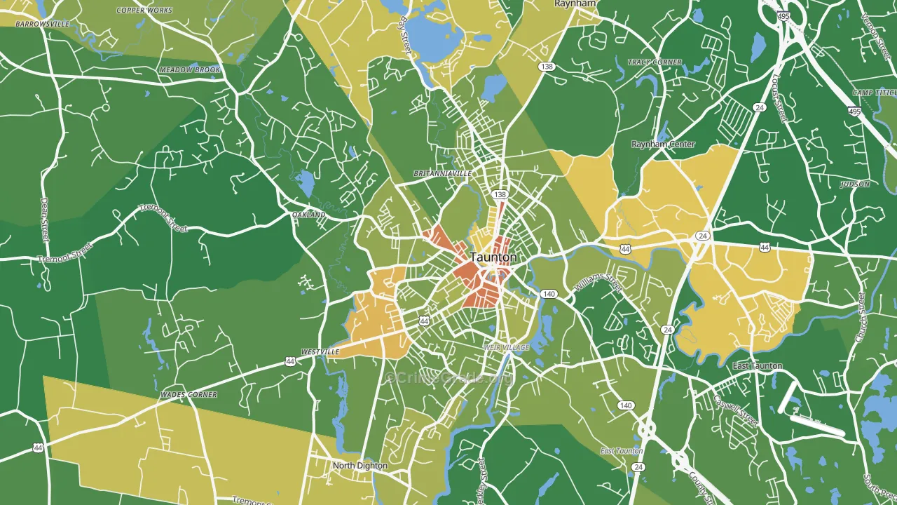 Taunton, MA Map of Drug-Related Crime Rates