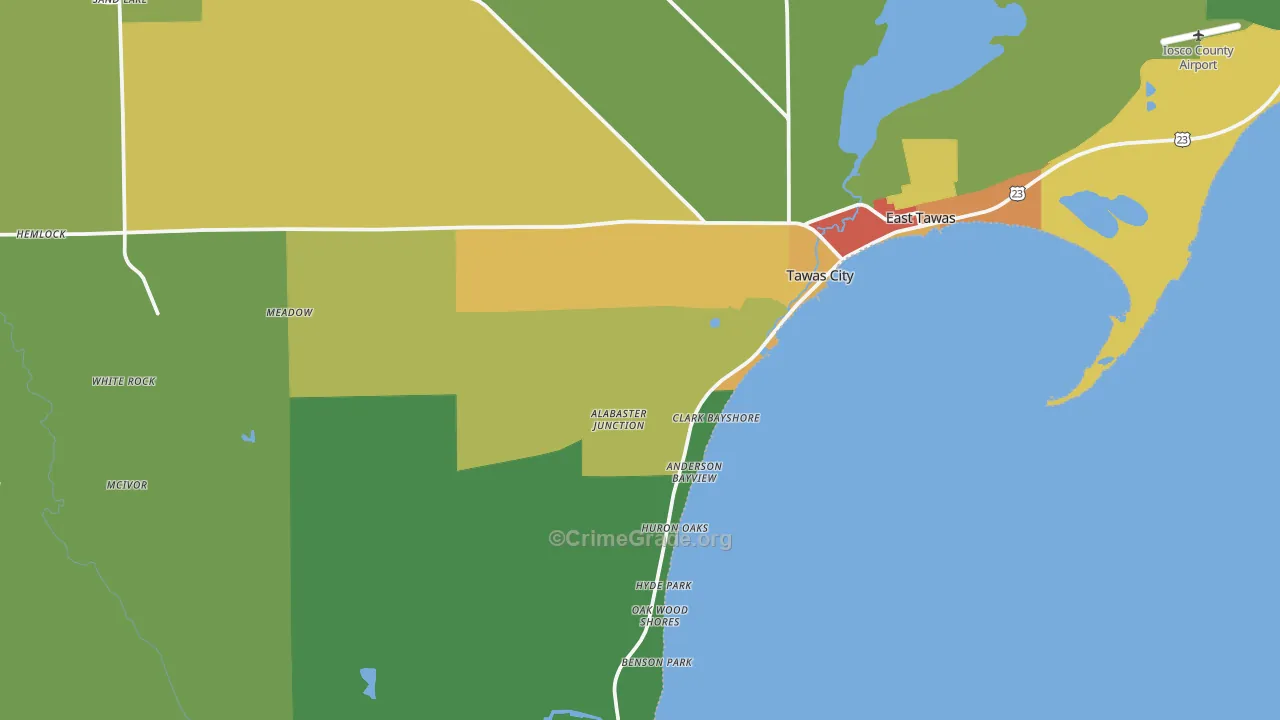 Tawas City, MI Map of Drug-Related Crime Rates