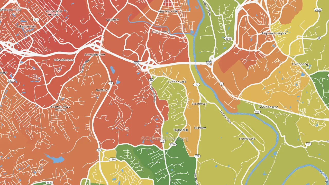 Taylor Mill, KY Map of Drug-Related Crime Rates