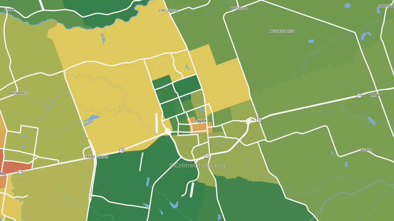 Taylor, TX Map of Drug-Related Crime Rates