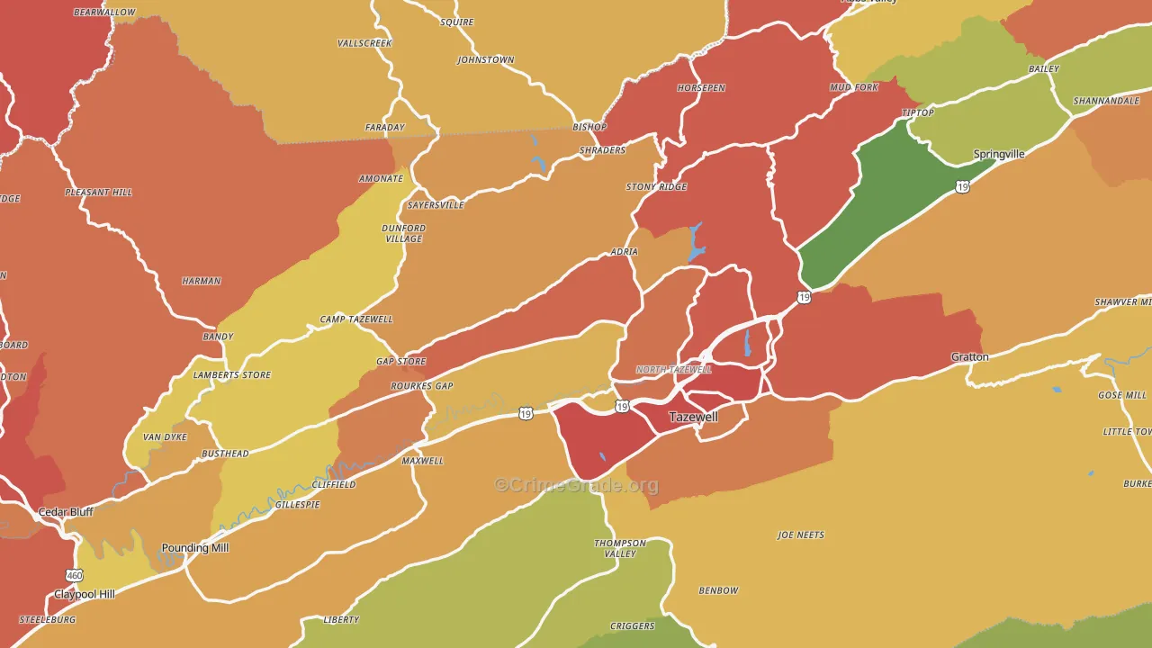 Tazewell County, VA Map of Drug-Related Crime Rates