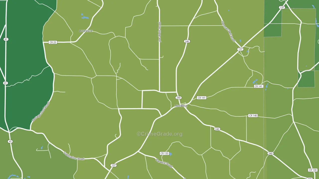 Tazewell, GA Map of Drug-Related Crime Rates