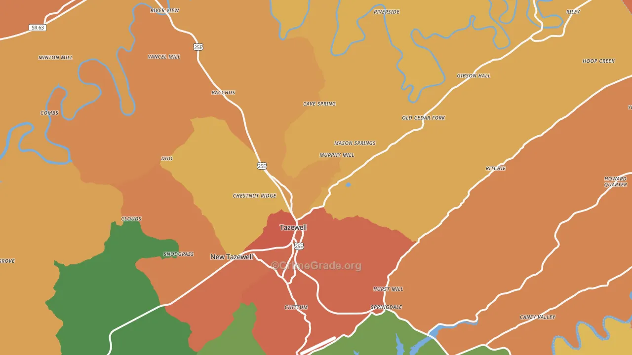 Tazewell, TN Map of Drug-Related Crime Rates