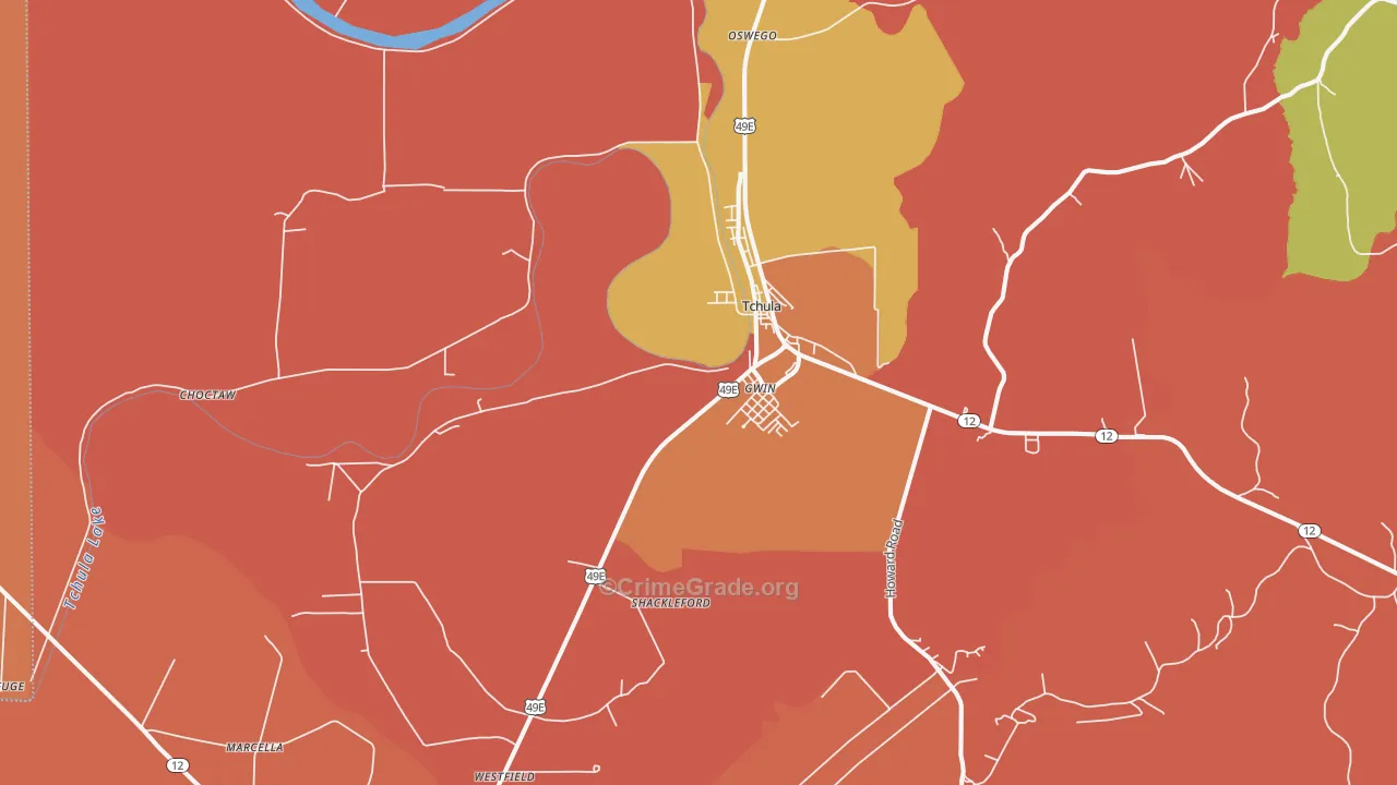 Tchula, MS Map of Drug-Related Crime Rates