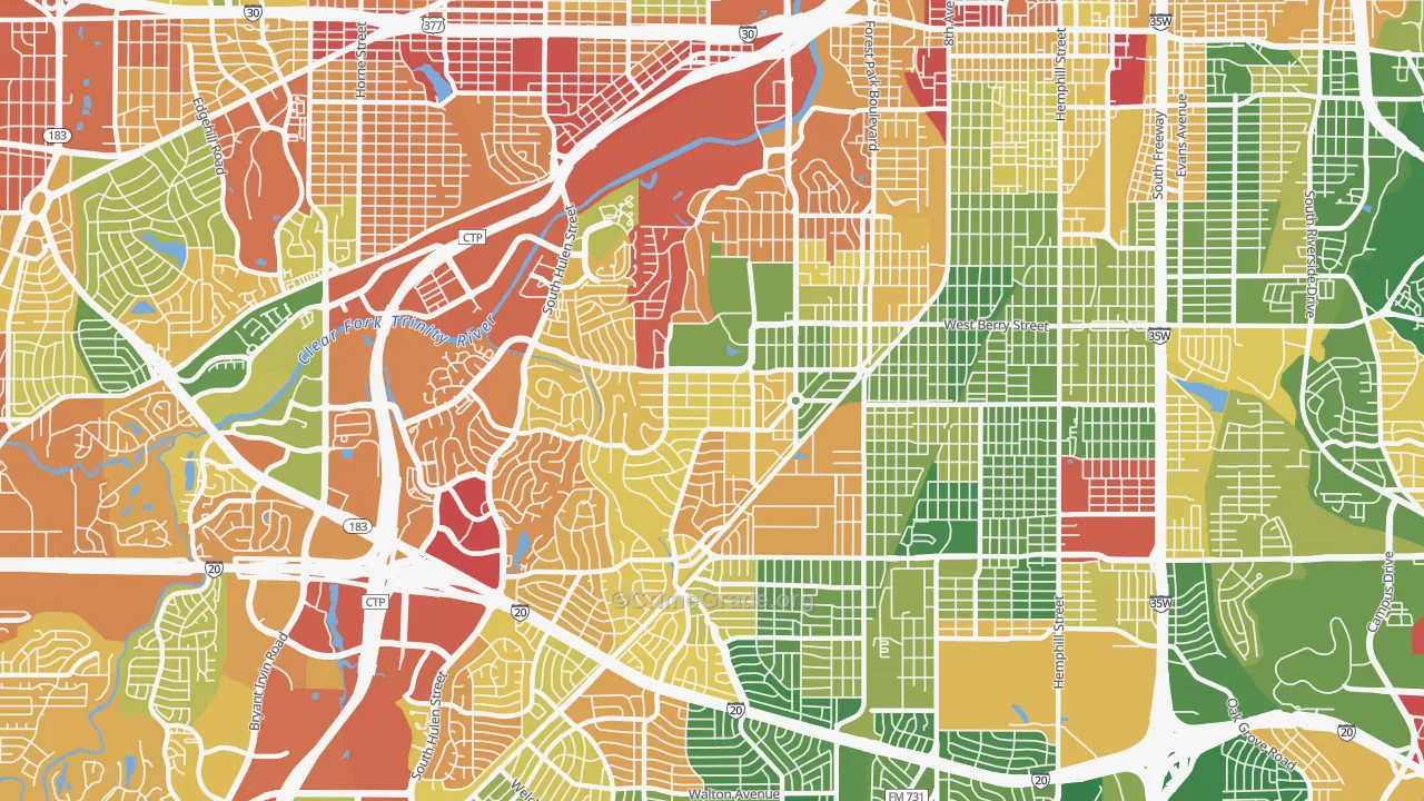 TCU-West Cliff, Fort Worth, TX Map of Drug-Related Crime Rates