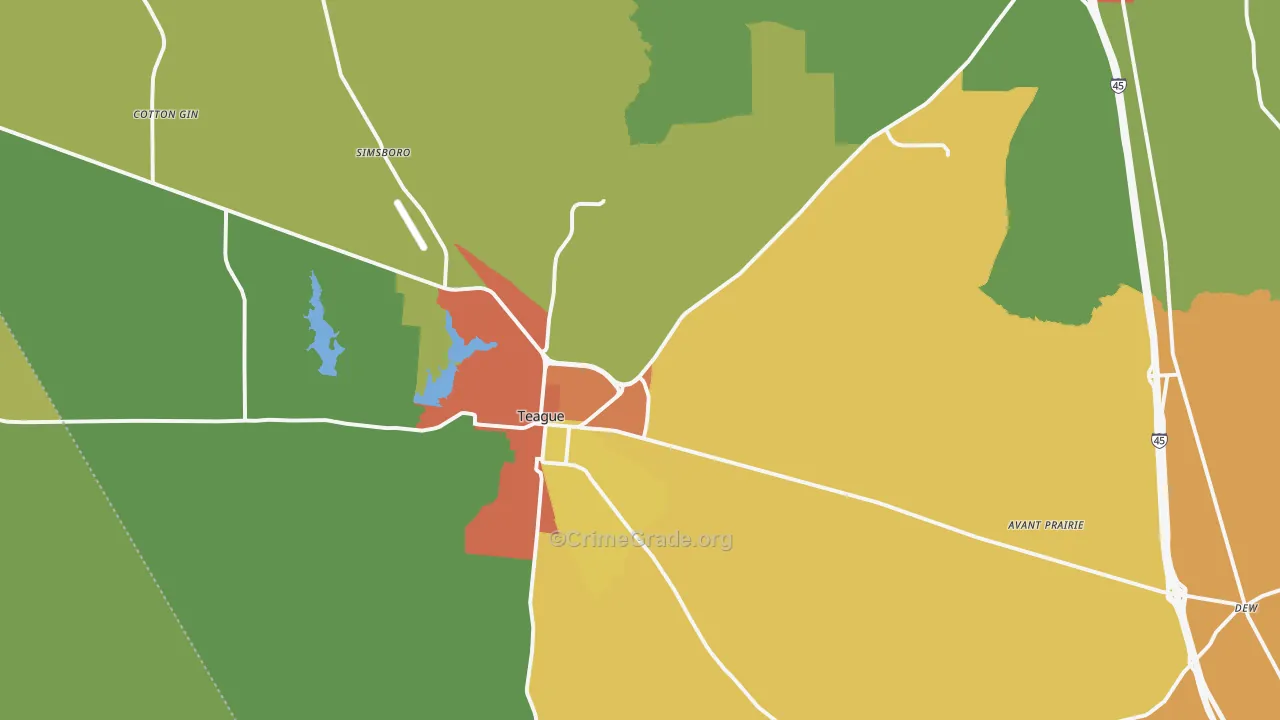Teague, TX Map of Drug-Related Crime Rates