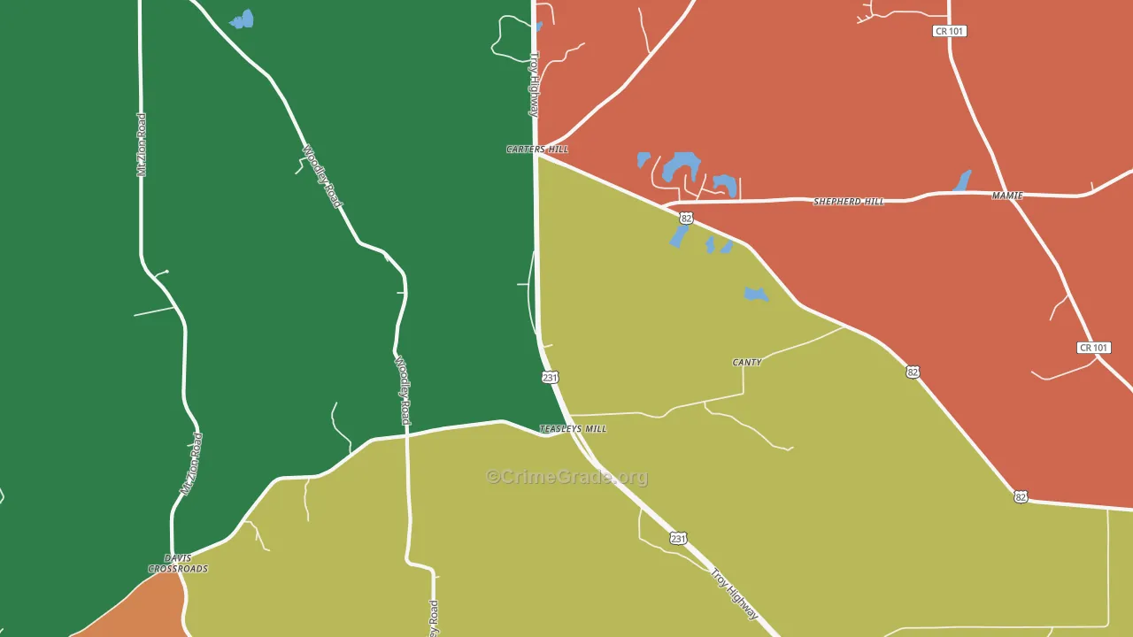 Teasleys Mill, AL Map of Drug-Related Crime Rates