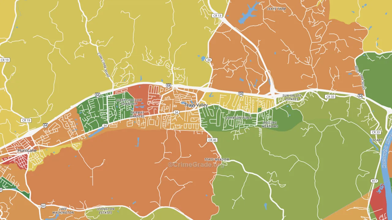 Teays Valley, WV Map of Drug-Related Crime Rates