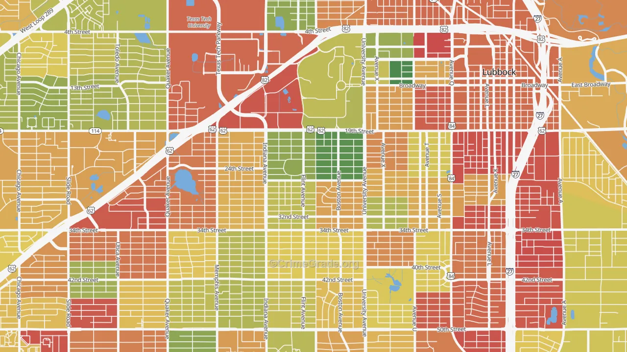 Tech Terrace-U.N.I.T., Lubbock, TX Map of Drug-Related Crime Rates