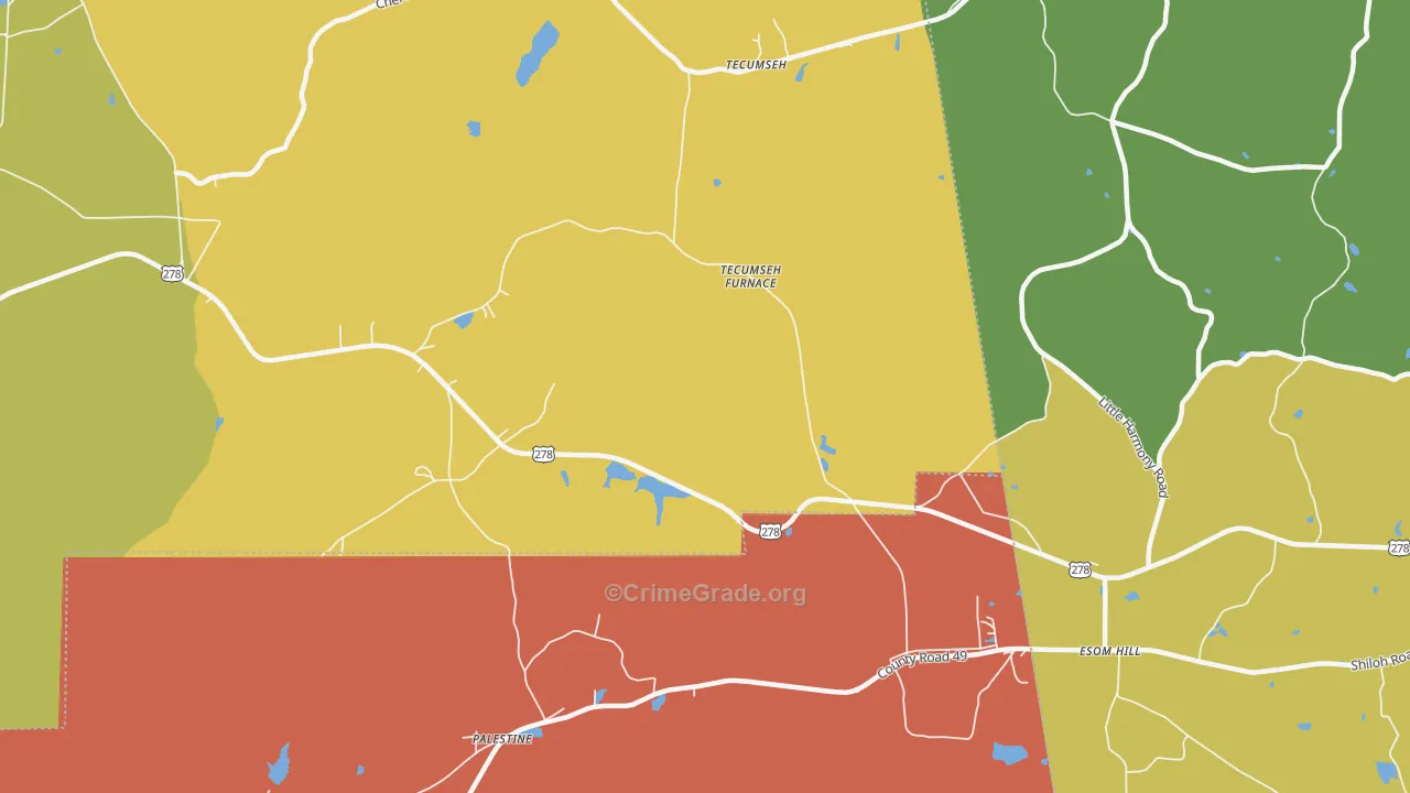 Tecumseh, AL Map of Drug-Related Crime Rates