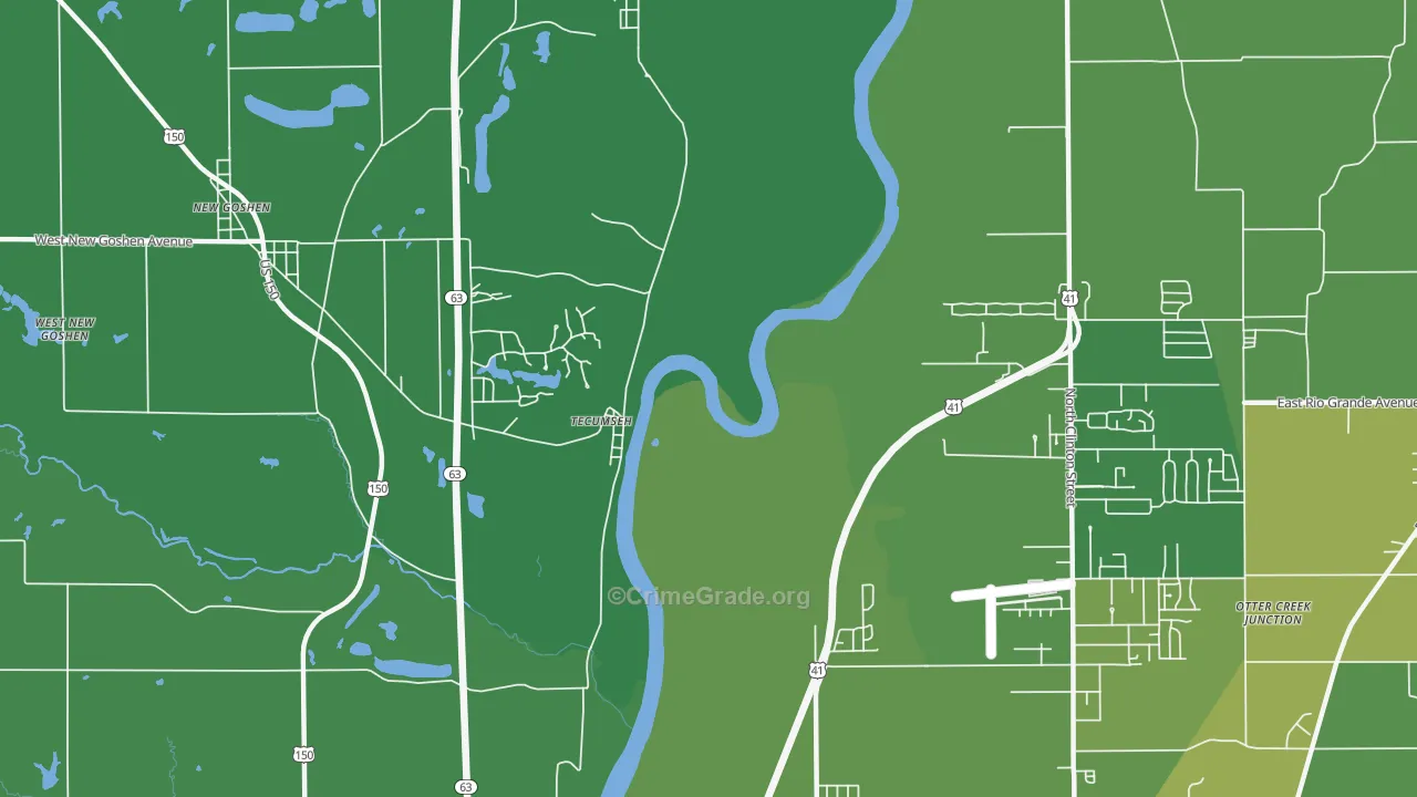 Tecumseh, IN Map of Drug-Related Crime Rates