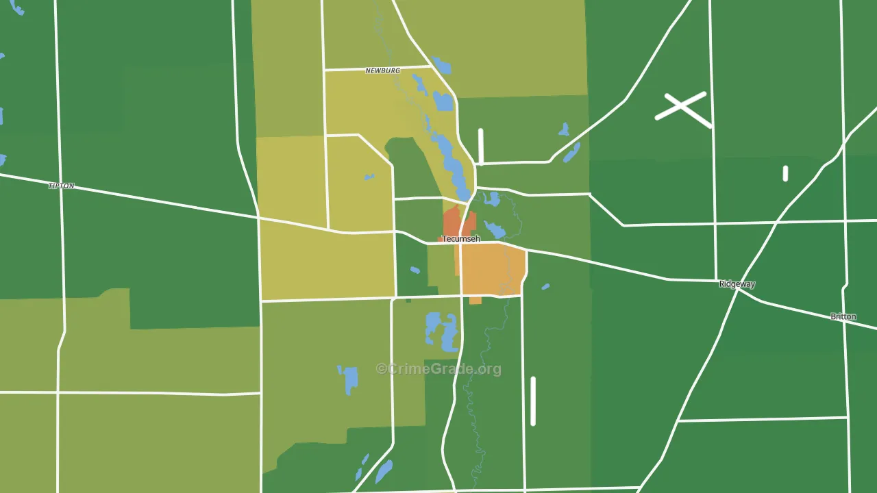 Tecumseh, MI Map of Drug-Related Crime Rates