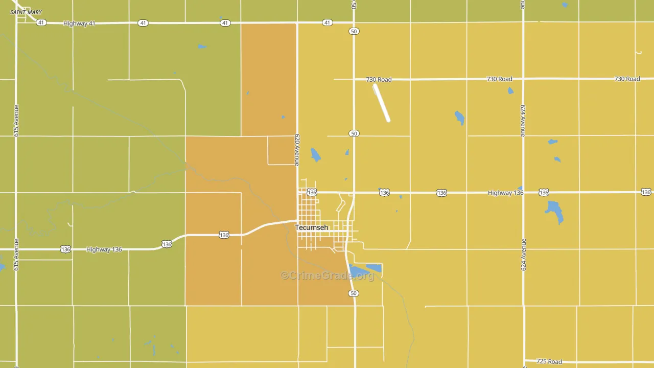 Tecumseh, NE Map of Drug-Related Crime Rates