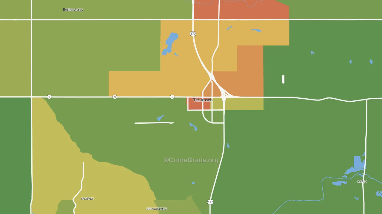 Tecumseh, OK Map of Drug-Related Crime Rates