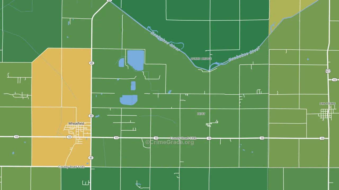 Tefft, IN Map of Drug-Related Crime Rates