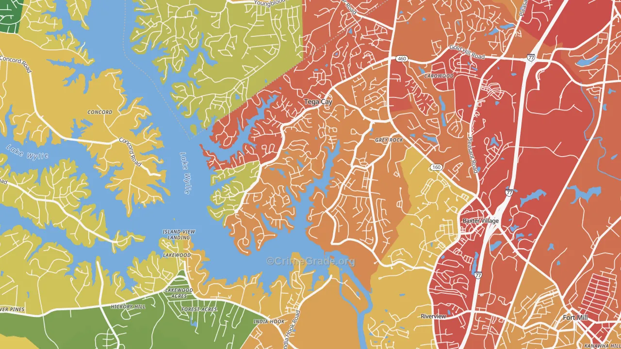 Tega Cay, SC Map of Drug-Related Crime Rates