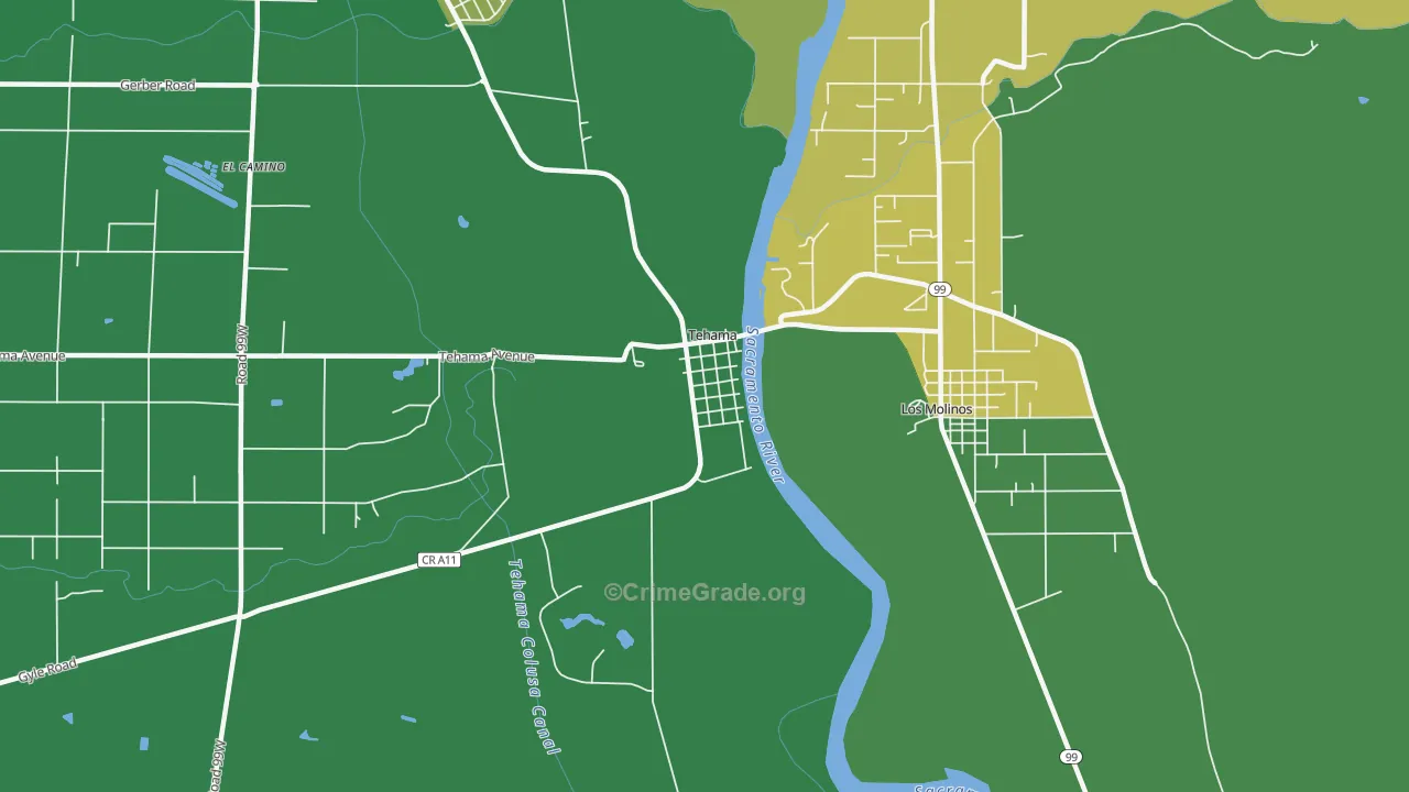 Tehama, CA Map of Drug-Related Crime Rates