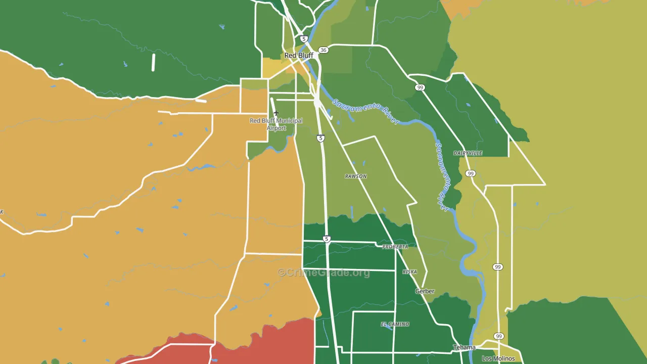 Tehama County, CA Map of Drug-Related Crime Rates