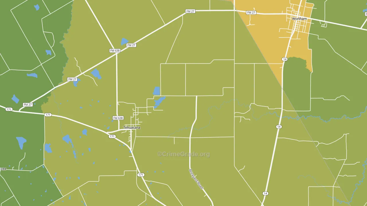 Tehuacana, TX Map of Drug-Related Crime Rates