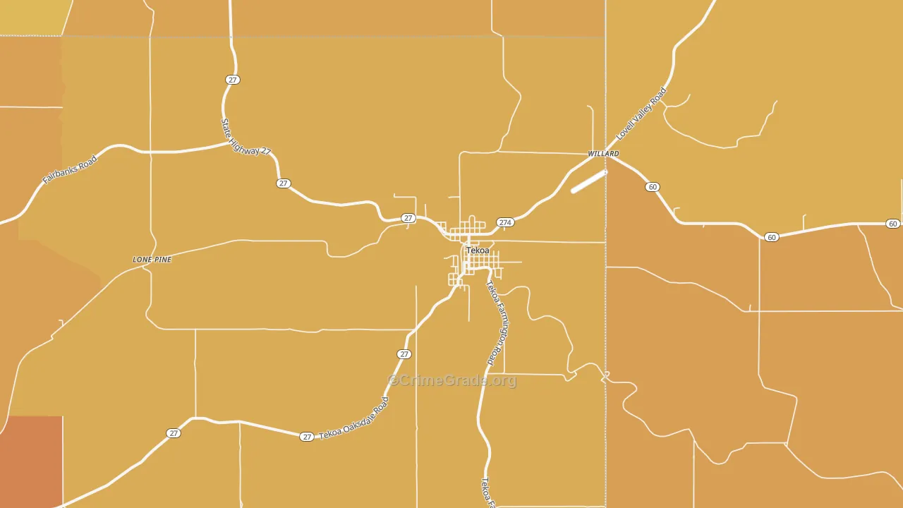 Tekoa, WA Map of Drug-Related Crime Rates