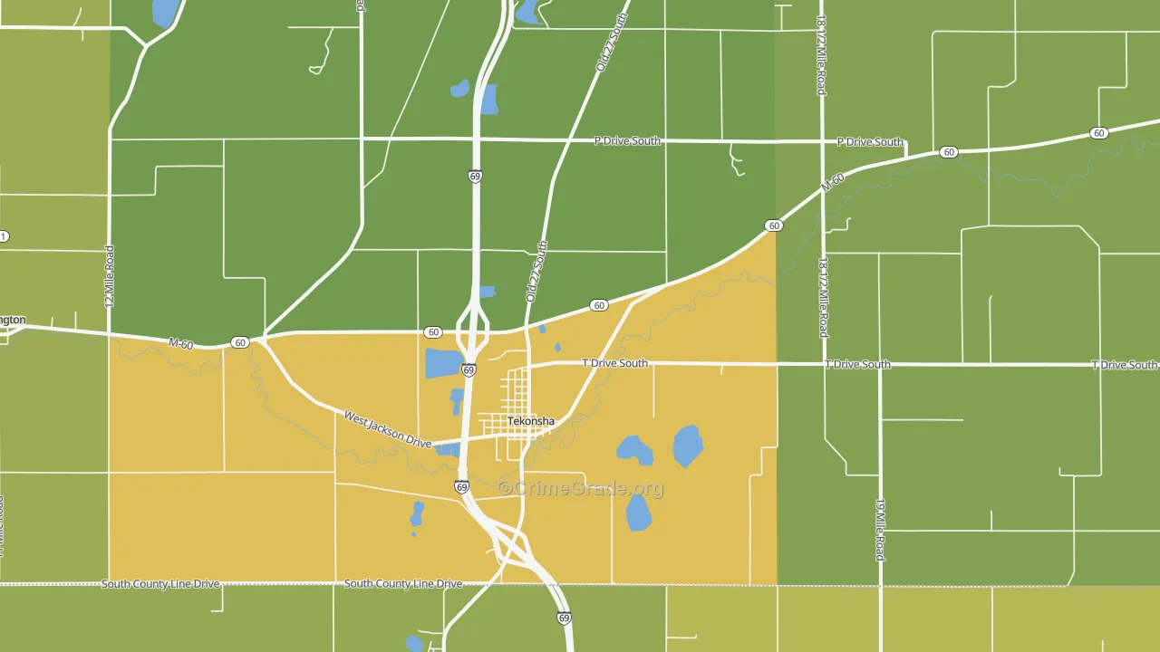 Tekonsha, MI Map of Drug-Related Crime Rates