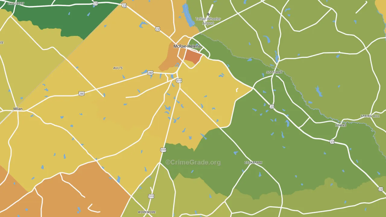Telfair County, GA Map of Drug-Related Crime Rates
