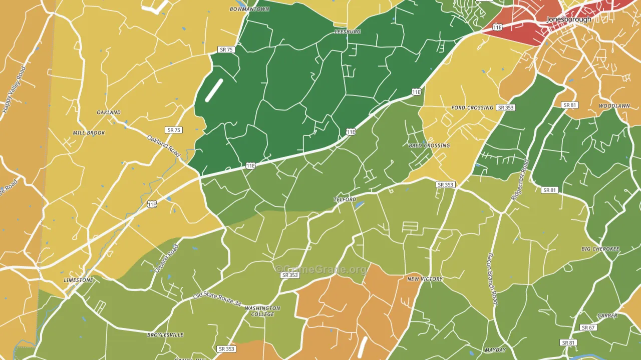 Telford, TN Map of Drug-Related Crime Rates