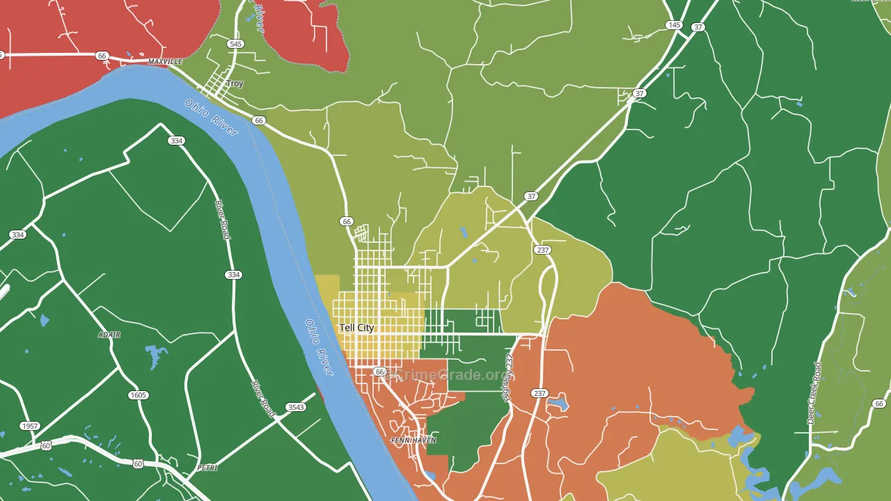 Tell City, IN Map of Drug-Related Crime Rates