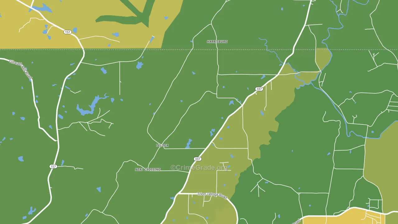 Teloga, GA Map of Drug-Related Crime Rates
