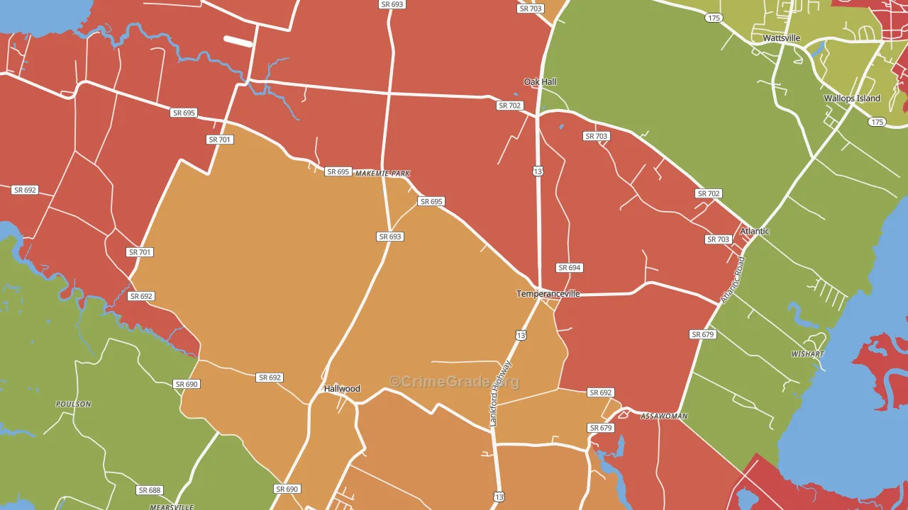 Temperanceville, VA Map of Drug-Related Crime Rates