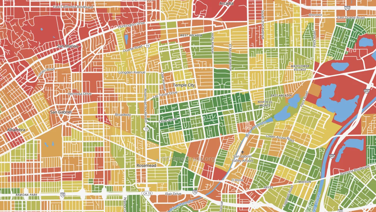 Temple City, CA Map of Drug-Related Crime Rates