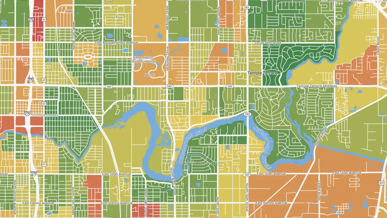 Temple Crest, Tampa, FL Map of Drug-Related Crime Rates