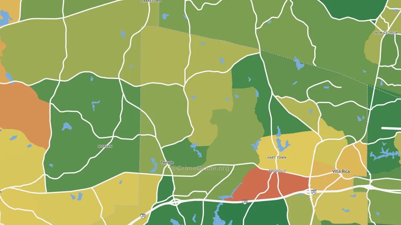 Temple, GA Map of Drug-Related Crime Rates
