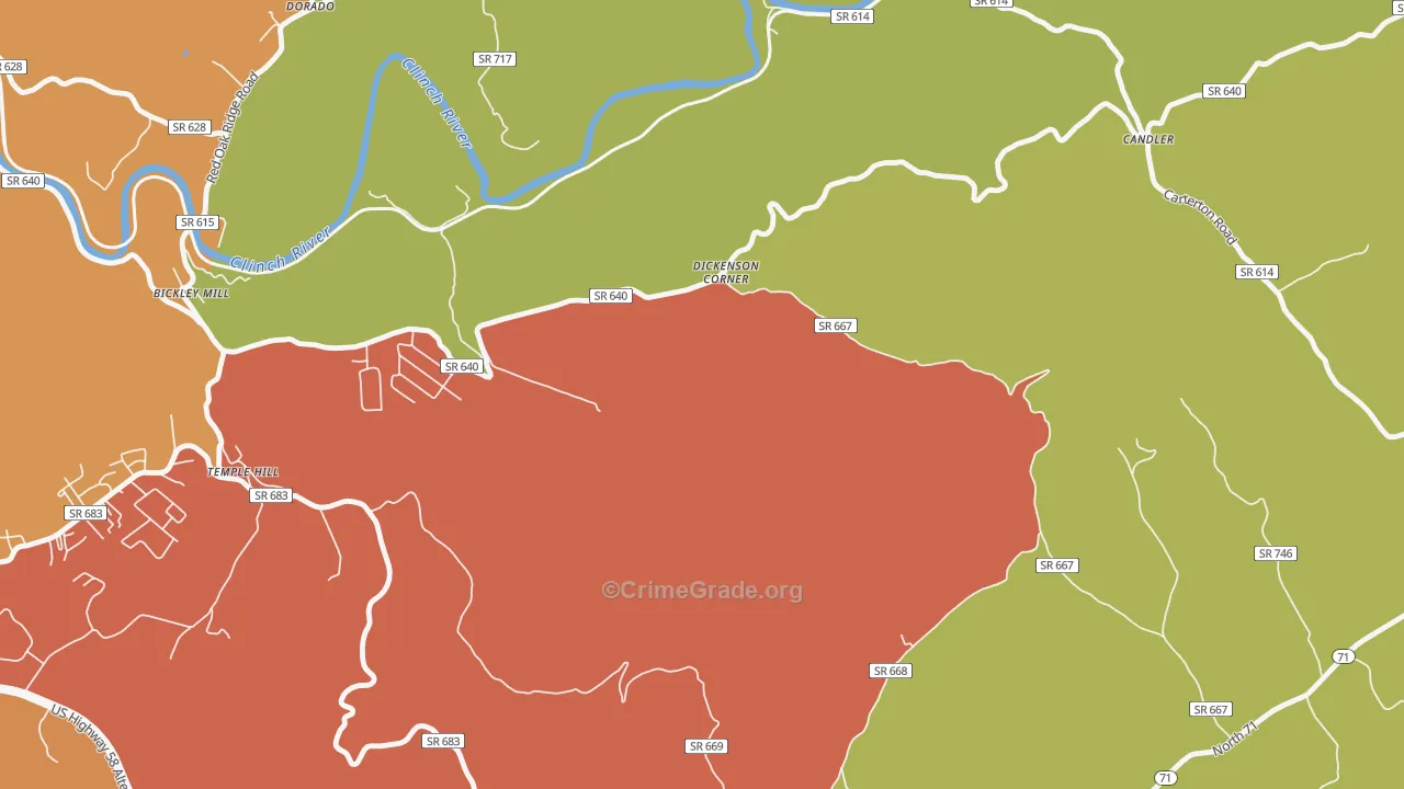 Temple Hill, VA Map of Drug-Related Crime Rates