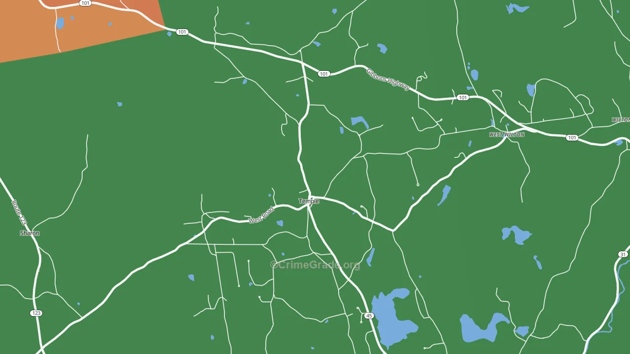 Temple, NH Map of Drug-Related Crime Rates
