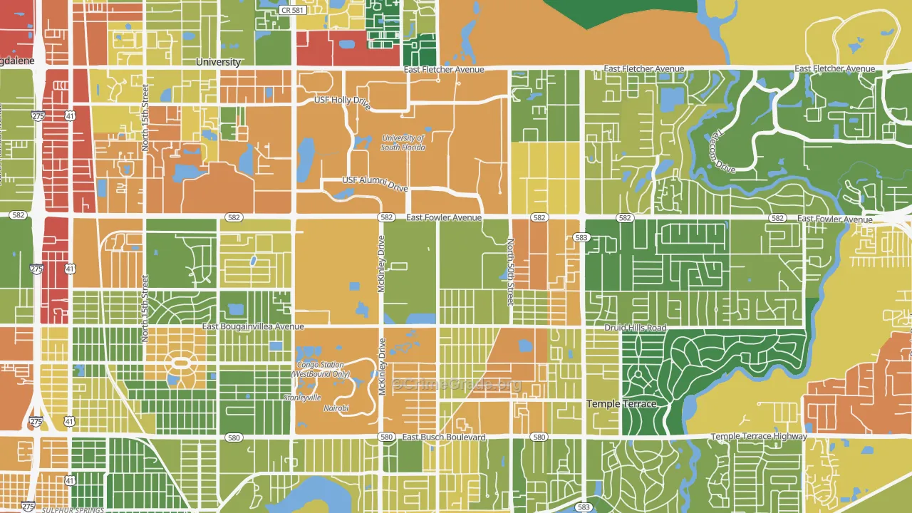 Temple Park, Tampa, FL Map of Drug-Related Crime Rates