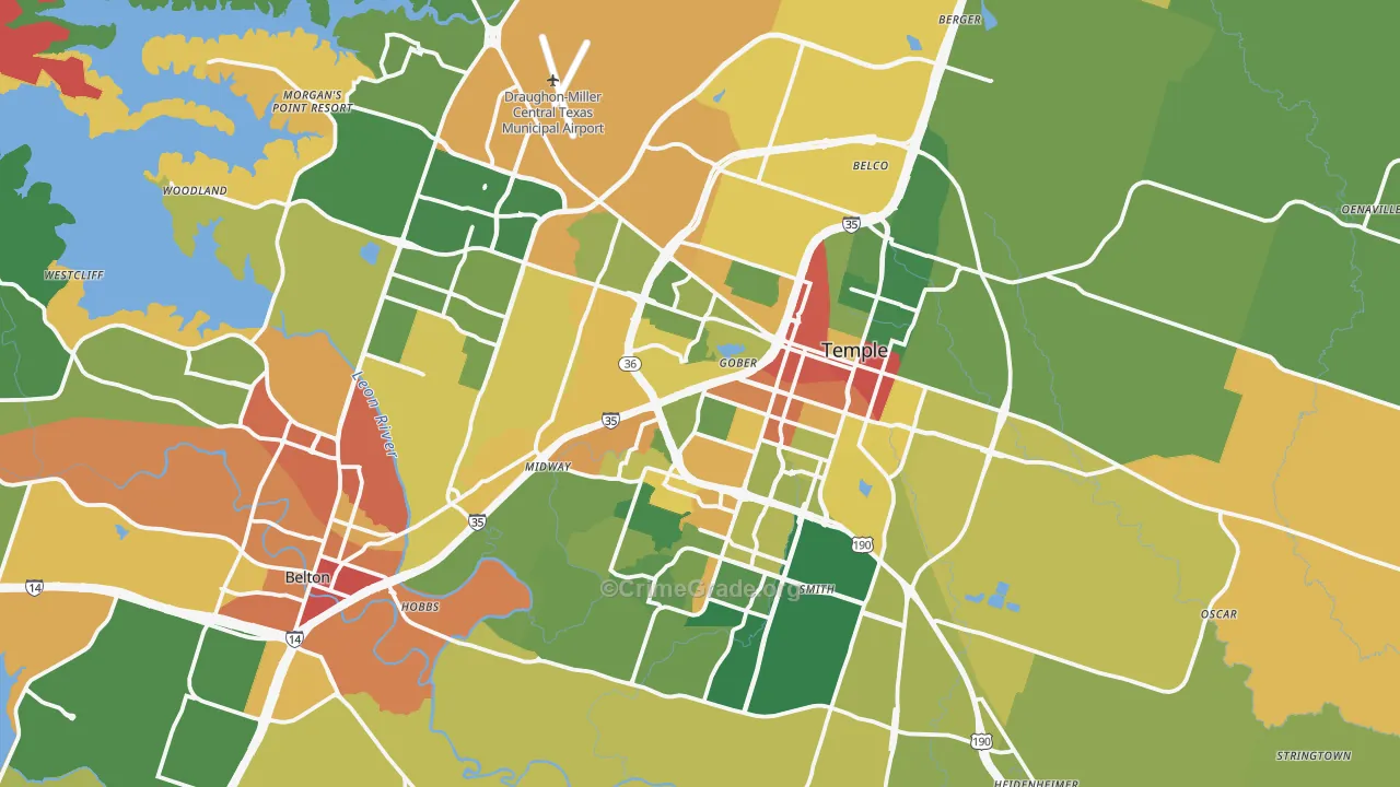 Temple, TX Map of Drug-Related Crime Rates