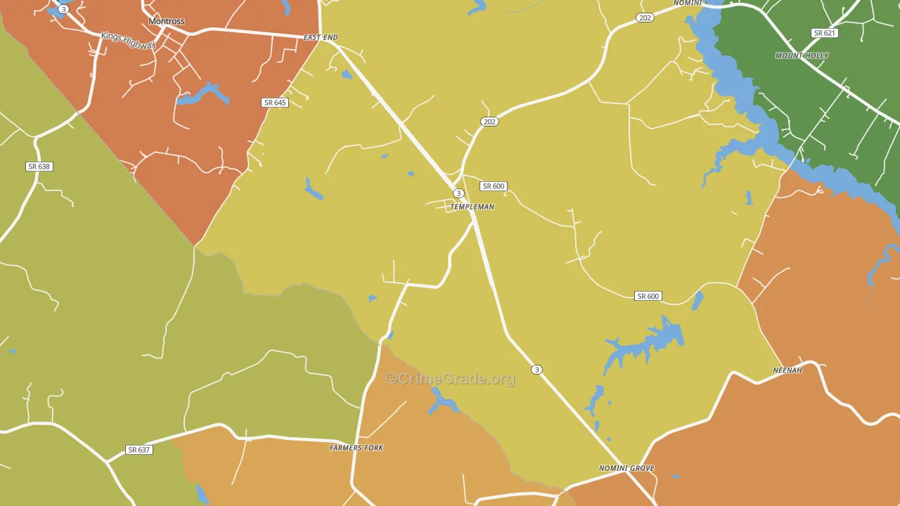 Templeman, VA Map of Drug-Related Crime Rates