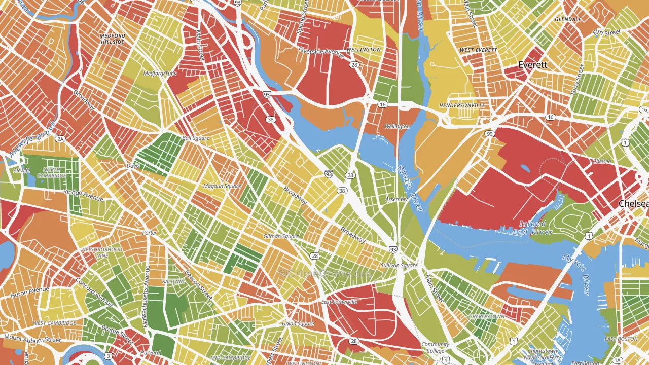 Ten Hills, Somerville, MA Map of Drug-Related Crime Rates