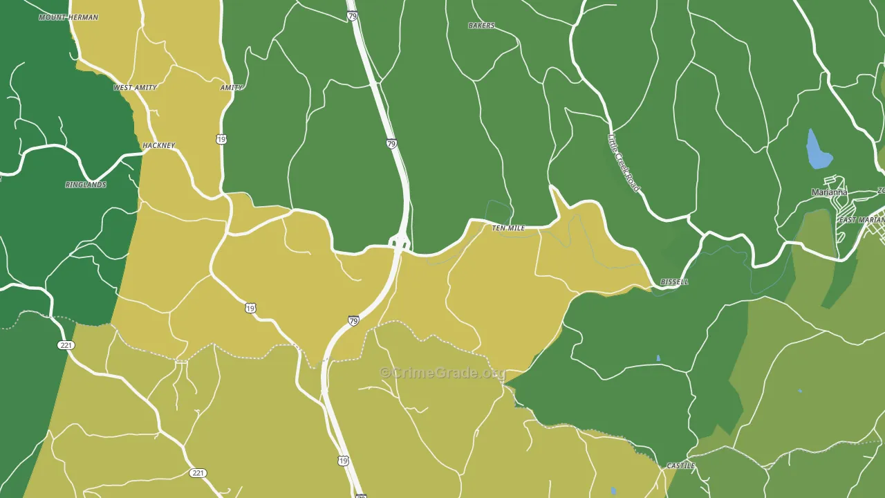 Ten Mile, PA Map of Drug-Related Crime Rates