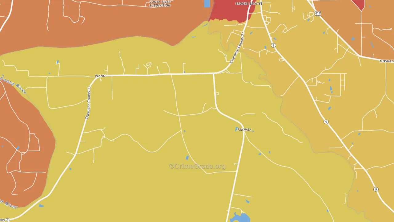 Tennala, AL Map of Drug-Related Crime Rates