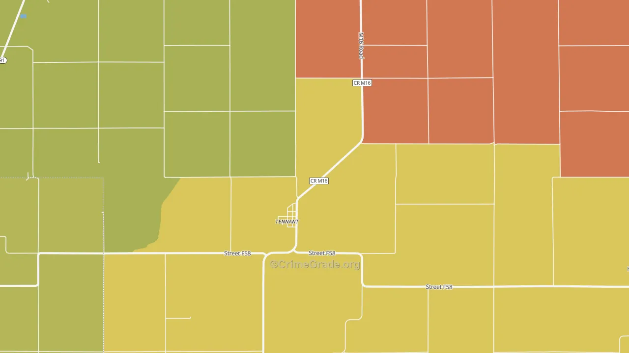 Tennant, IA Map of Drug-Related Crime Rates